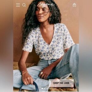 Sezane Celia T-shirt, Blue and White, Size M